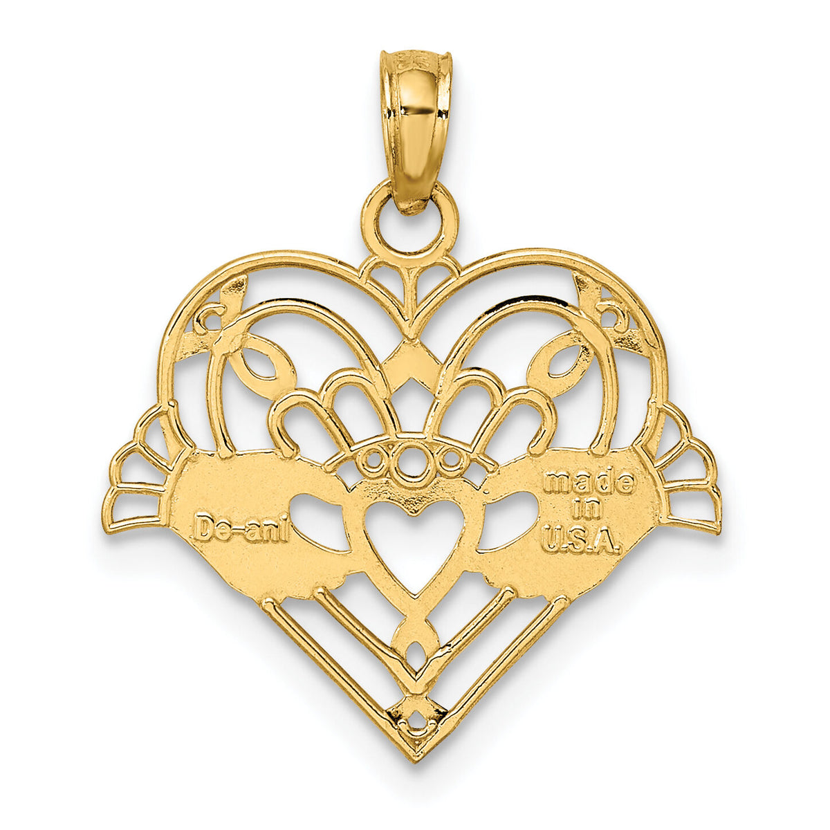 10K Polished and Beaded Claddagh In Heart Charm-10K7191