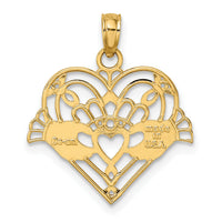 10K Polished and Beaded Claddagh In Heart Charm-10K7191