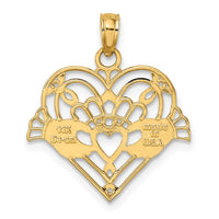 10K Polished and Beaded Claddagh In Heart Charm-10K7191