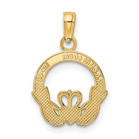10K Polished Textured Round Claddagh Charm-10K7237