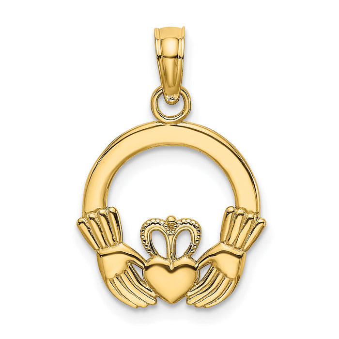 10K Polished Textured Round Claddagh Charm-10K7237
