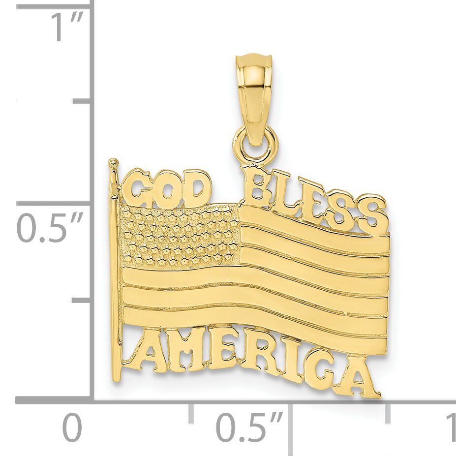 10K Polished Textured God Bless America w/ Flag Charm-10K7259
