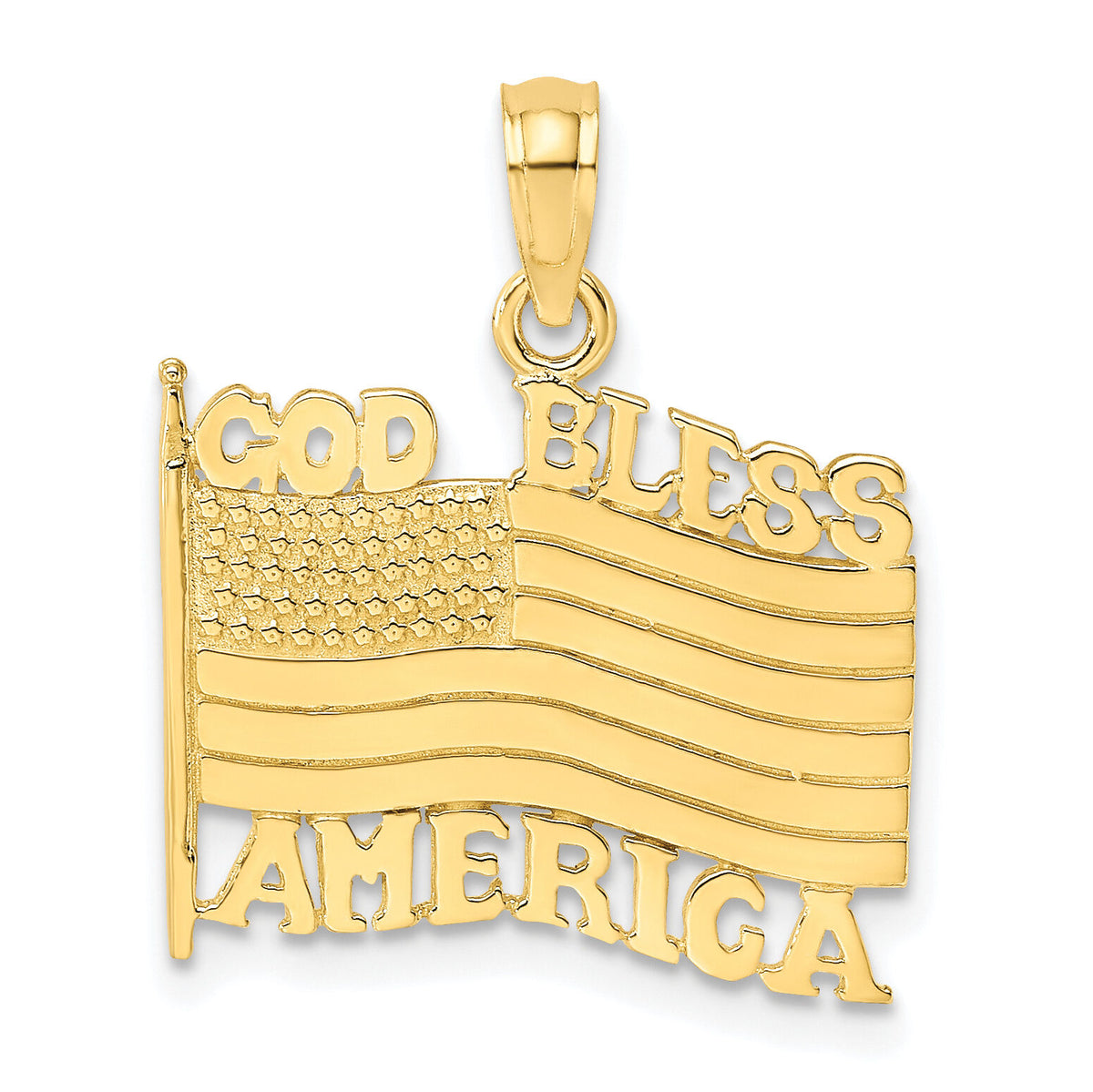 10K Polished Textured God Bless America w/ Flag Charm-10K7259