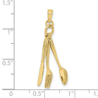 10K 3-D Moveable Knife, Fork, and Spoon Charm-10K7347