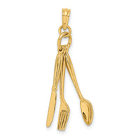 10K 3-D Moveable Knife, Fork, and Spoon Charm-10K7347