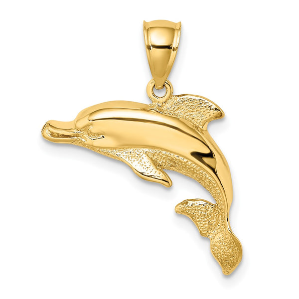 10K 2-D Polished and Engraved Dolphin Charm-10K7412