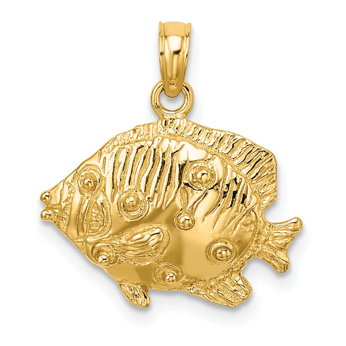 10K 2-D Polished Engraved Fish Charm-10K7423