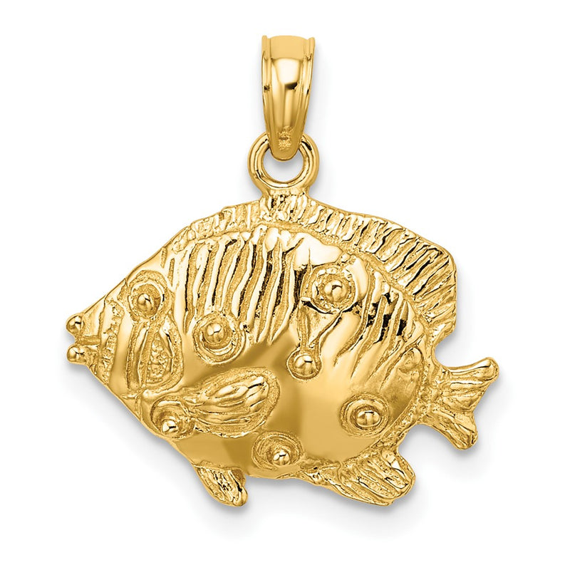 10K 2-D Polished Engraved Fish Charm-10K7423