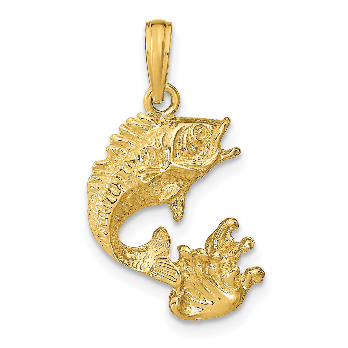 10k Polished Bass Fish Pendant-10K7439