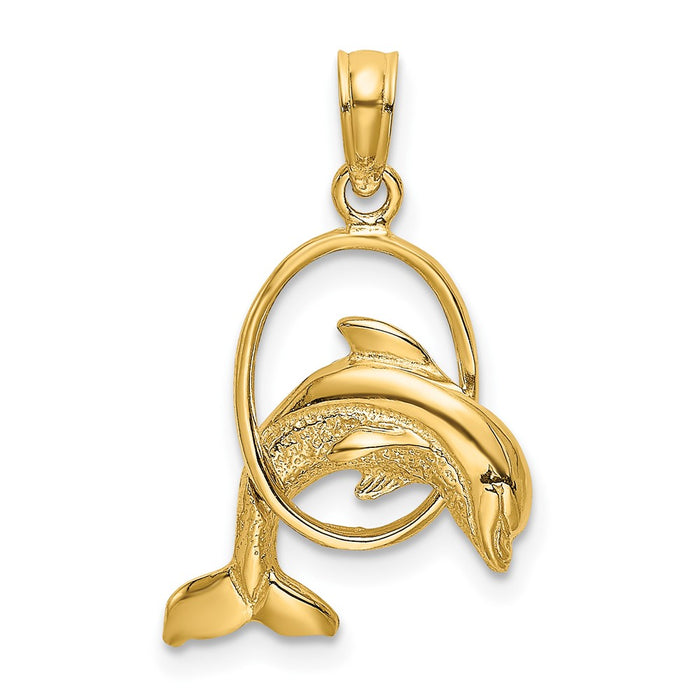 10K Polished Dolphin Jumping Through Hoop Charm-10K7706