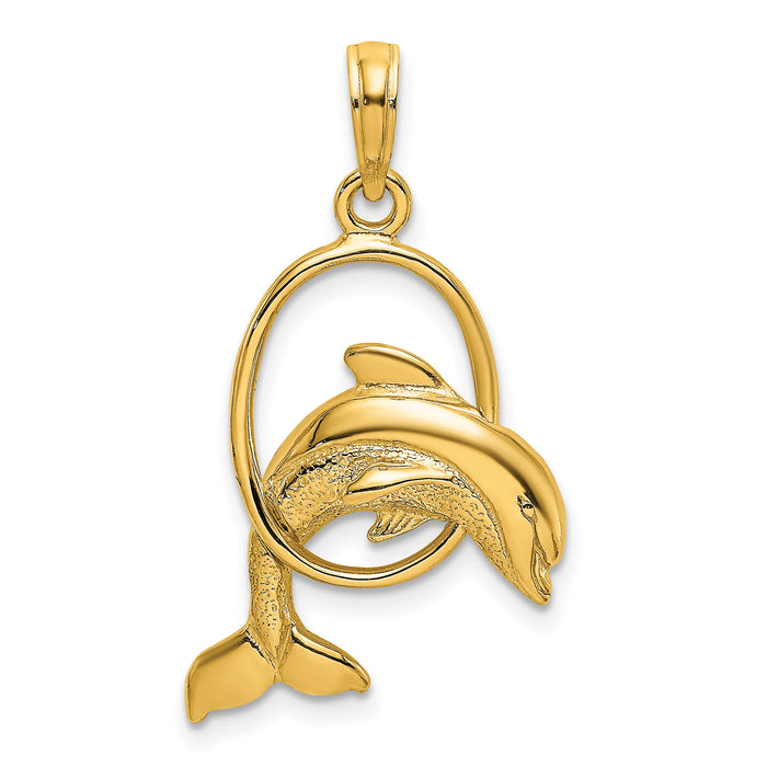 10K Polished Dolphin Jumping Through Hoop Charm-10K7708