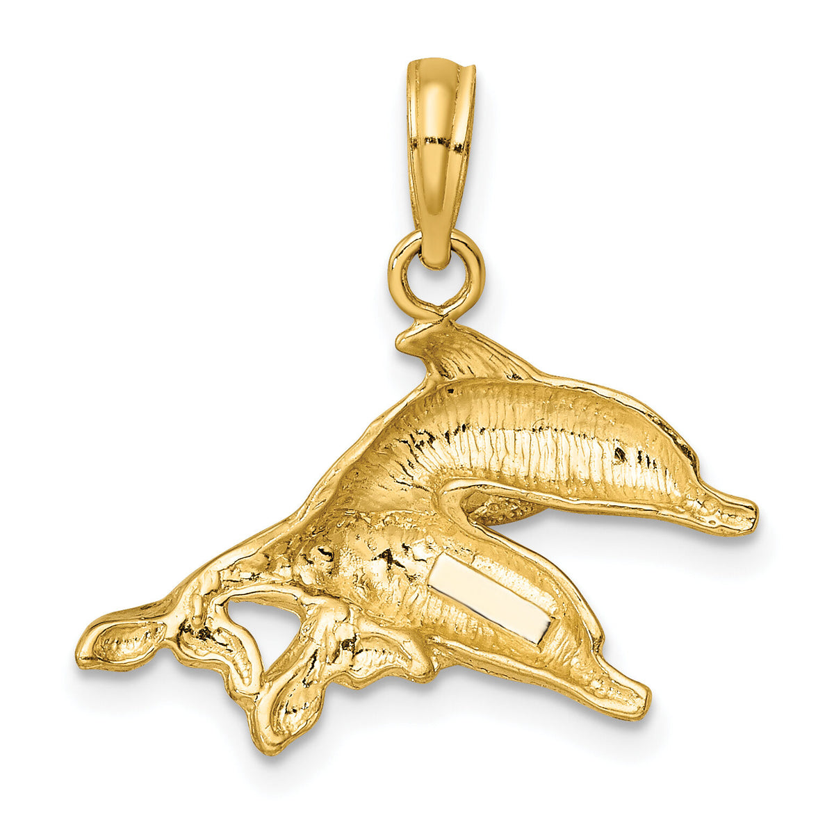 10K 2-D Polished /Engraved Dolphins Charm-10K7712