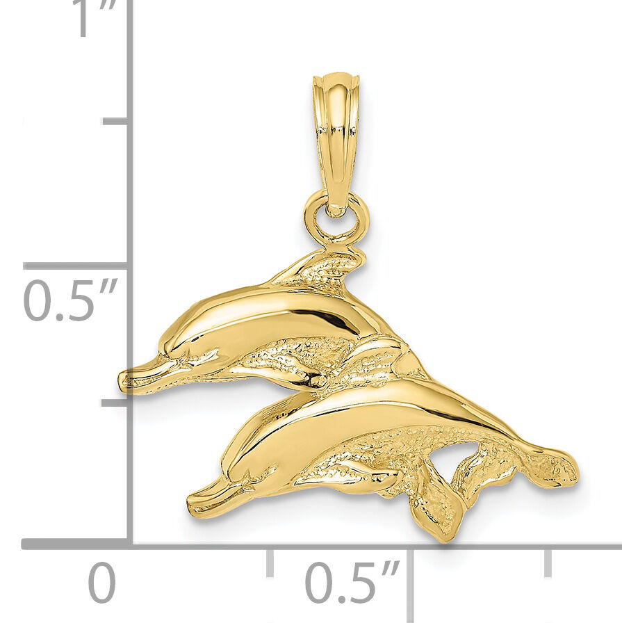 10K 2-D Polished /Engraved Dolphins Charm-10K7712