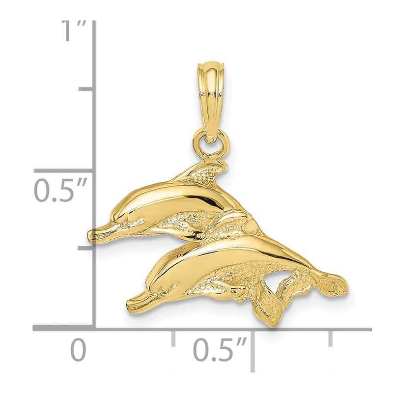 10K 2-D Polished /Engraved Dolphins Charm-10K7712