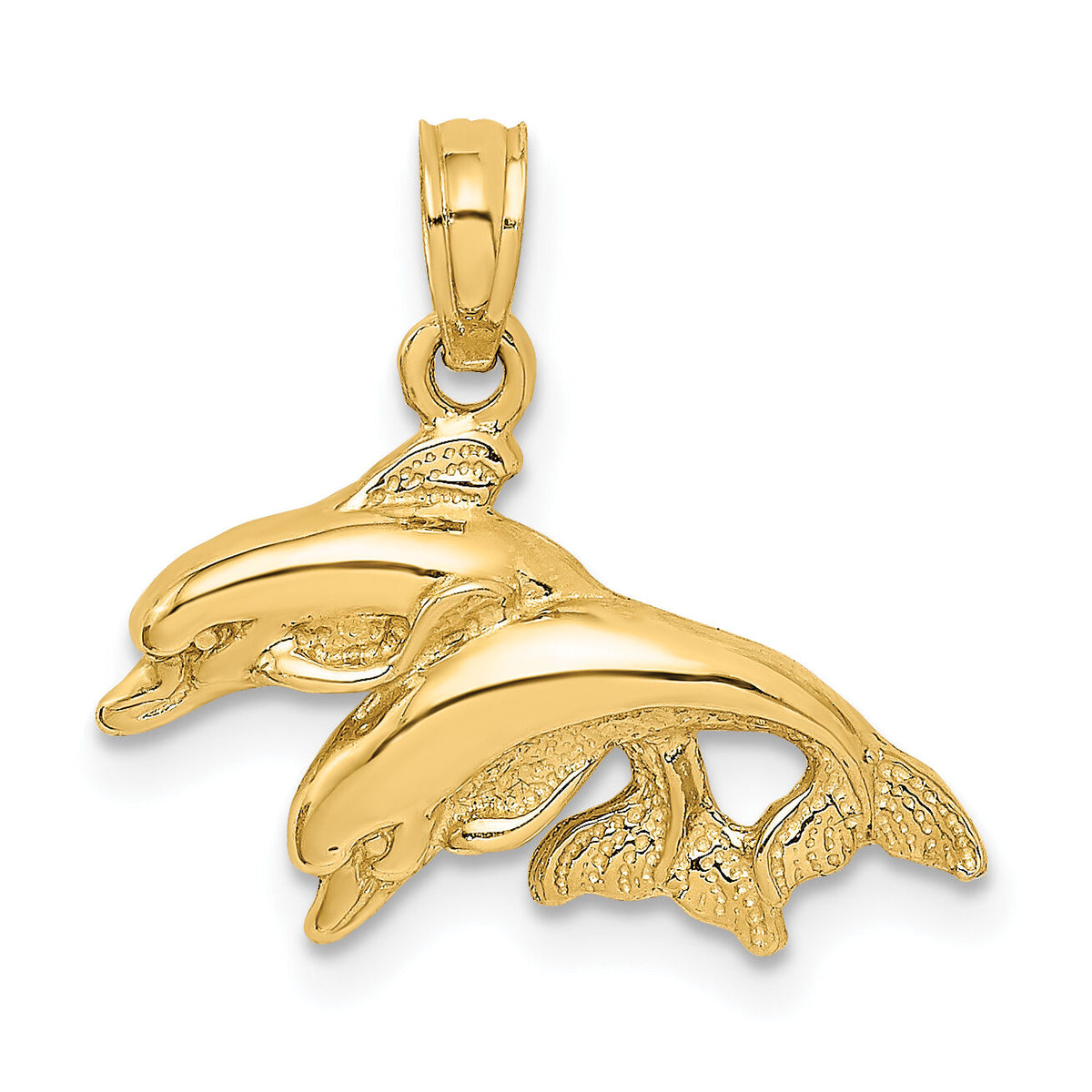 10K Polished Double Dolphins Jumping Charm-10K7725