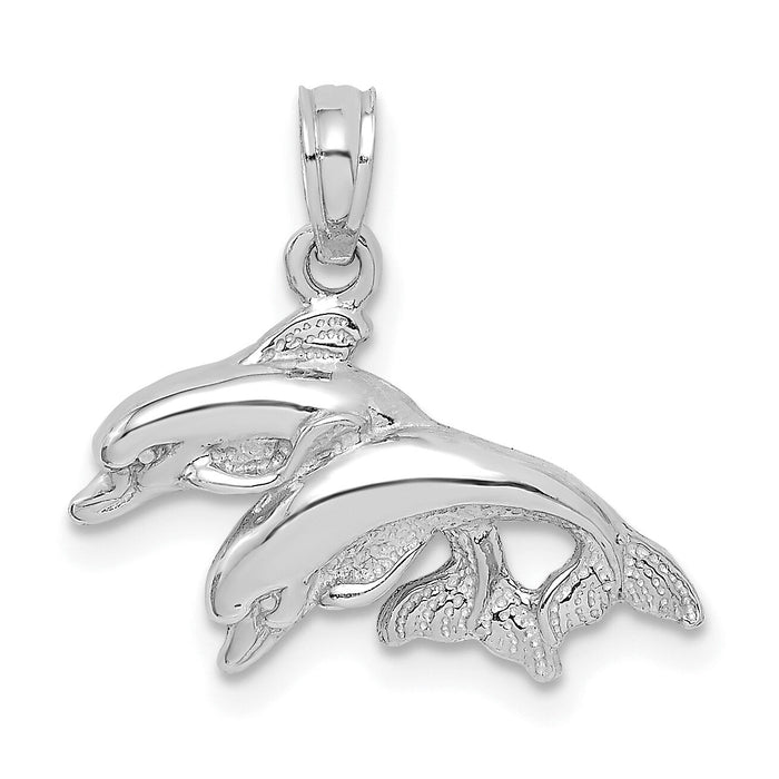 10K White Gold Polished Double Dolphins Jumping Charm-10K7725W