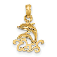 10K Textured Mini Double Dolphins and Waves Charm-10K7768