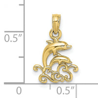 10K Textured Mini Double Dolphins and Waves Charm-10K7768