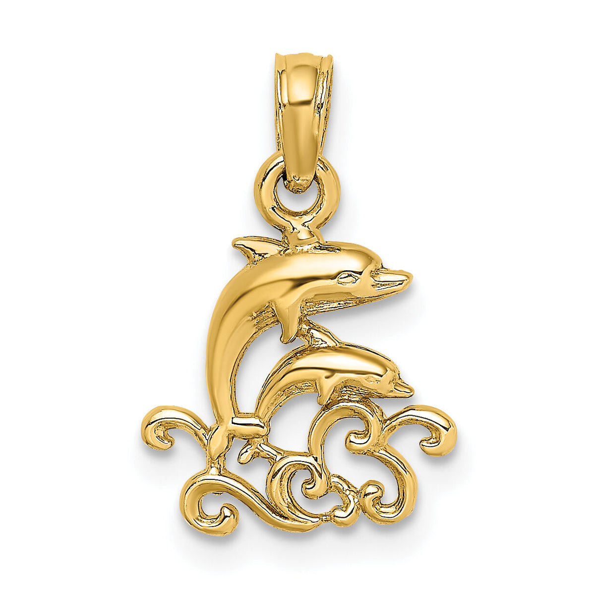 10K Textured Mini Double Dolphins and Waves Charm-10K7768