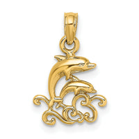 10K Textured Mini Double Dolphins and Waves Charm-10K7768