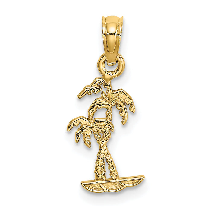 10K Texture Mini Double Palm Trees Charm-10K7823