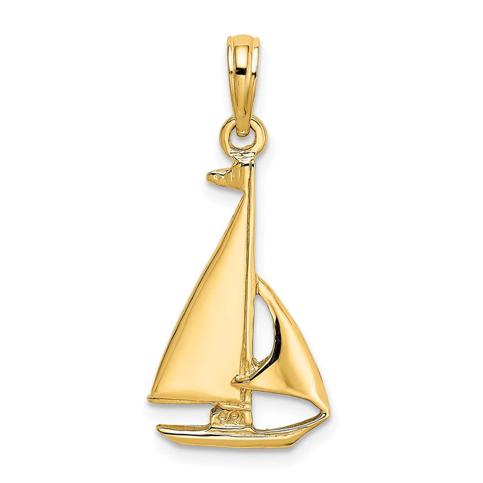 10K 2-D Polished Sailboat Charm-10K7865