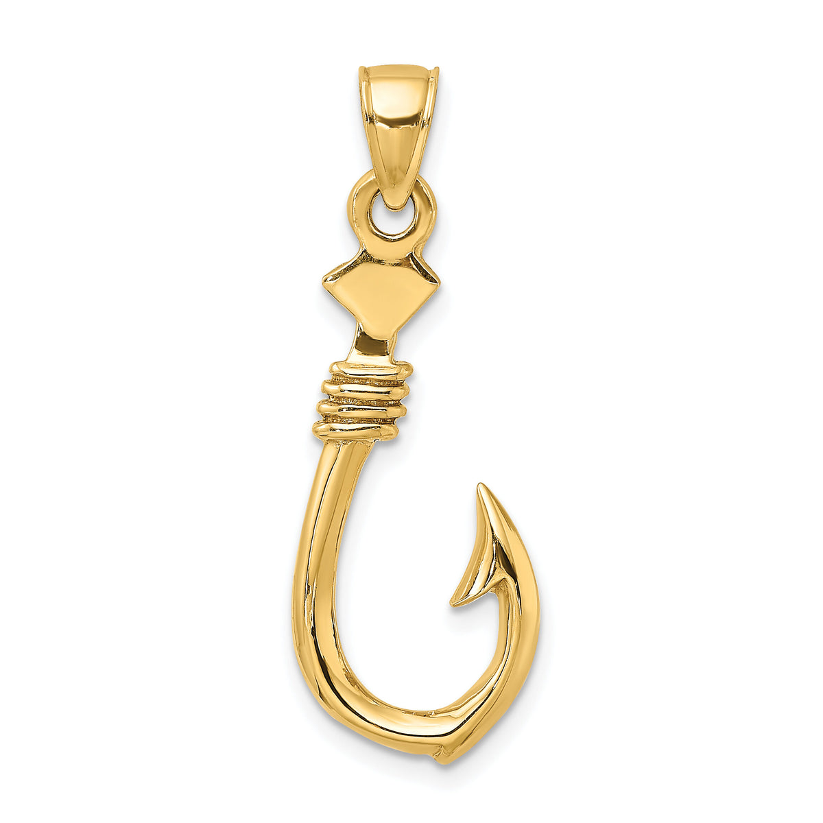 10K 3-D Large Fish Hook with Rope Charm-10K7885