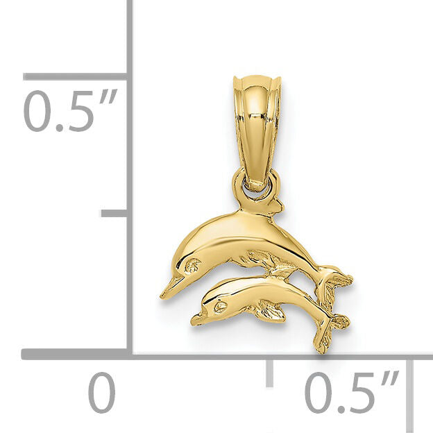 10K 2-D Mini Double Dolphins Swimming Charm-10K7930