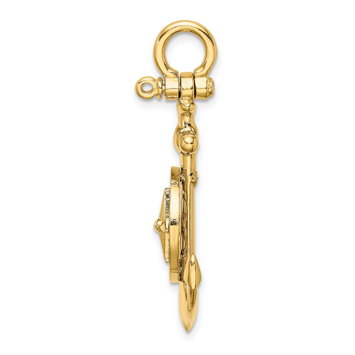 10K 3-D Small Anchor w/ Nautical Compass Charm-10K8004