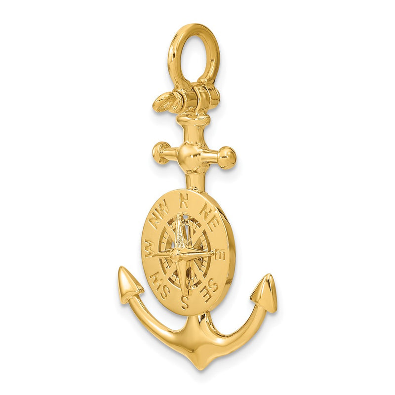 10K 3-D Small Anchor w/ Nautical Compass Charm-10K8004