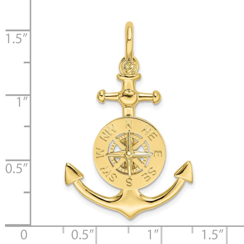 10K 3-D Small Anchor w/ Nautical Compass Charm-10K8004