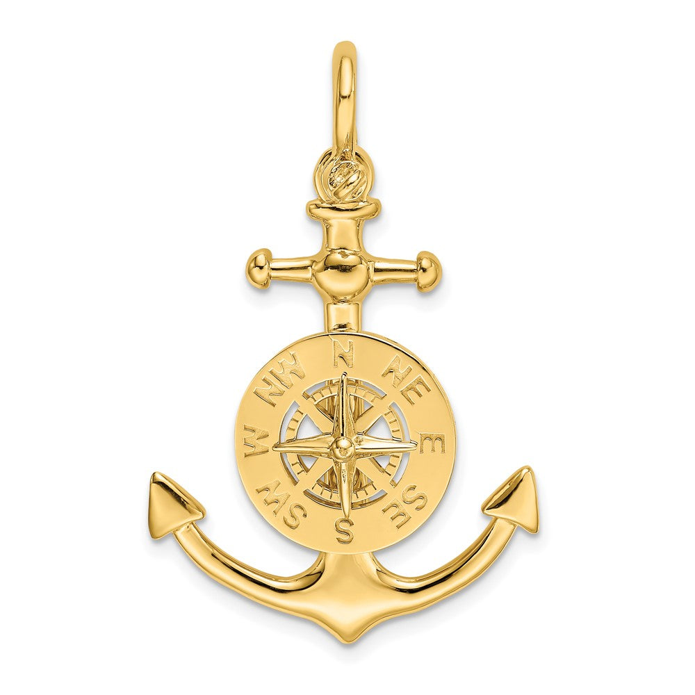 10K 3-D Small Anchor w/ Nautical Compass Charm-10K8004