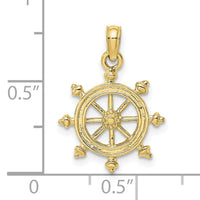 10K 2-D Engraved Ship Wheel Charm-10K8036