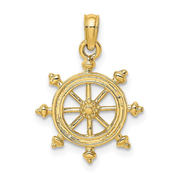 10K 2-D Engraved Ship Wheel Charm-10K8036