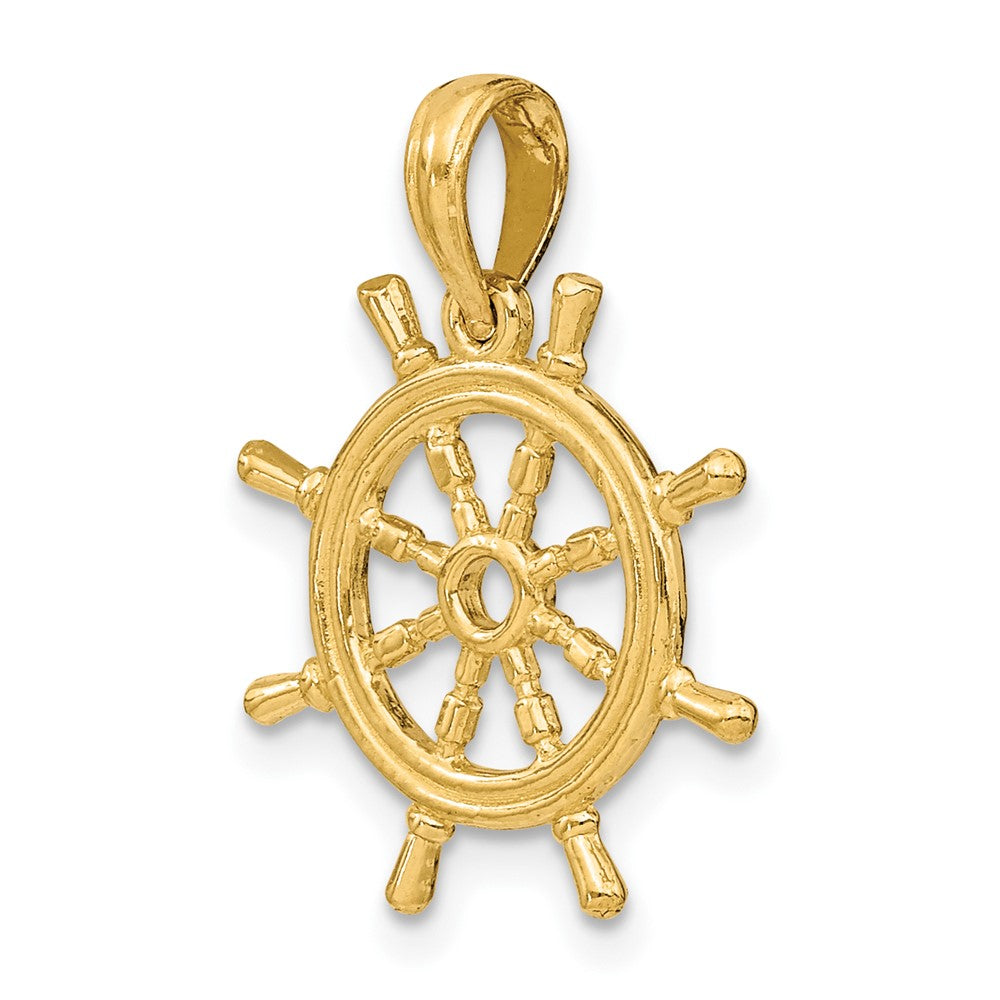 10K 3-D Ships Wheel Charm-10K8046