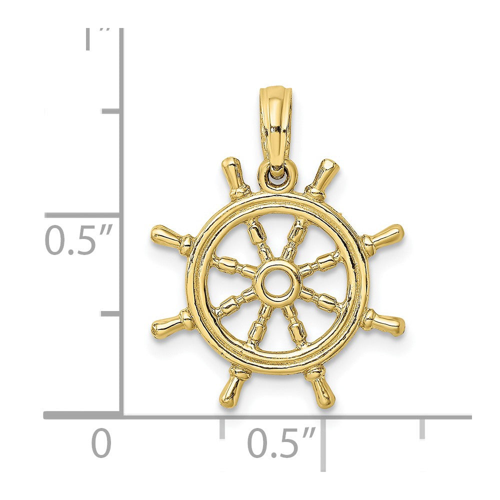 10K 3-D Ships Wheel Charm-10K8046