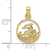 10K Two Dolphins in Circle Charm-10K8055