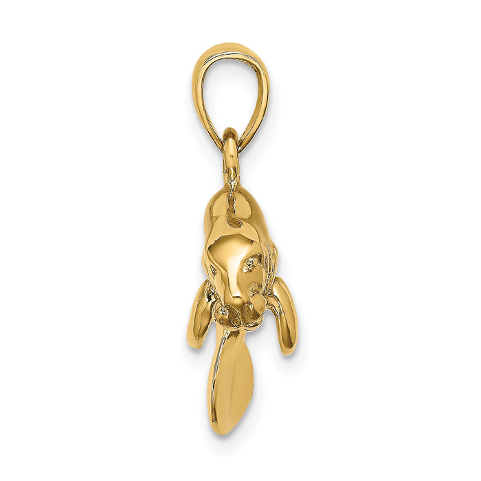 10k 3-D Polished Swimming Manatee Charm-10K8120