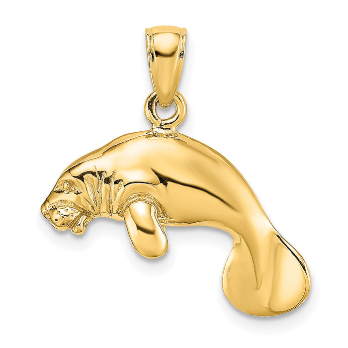 10k 3-D Polished Swimming Manatee Charm-10K8120