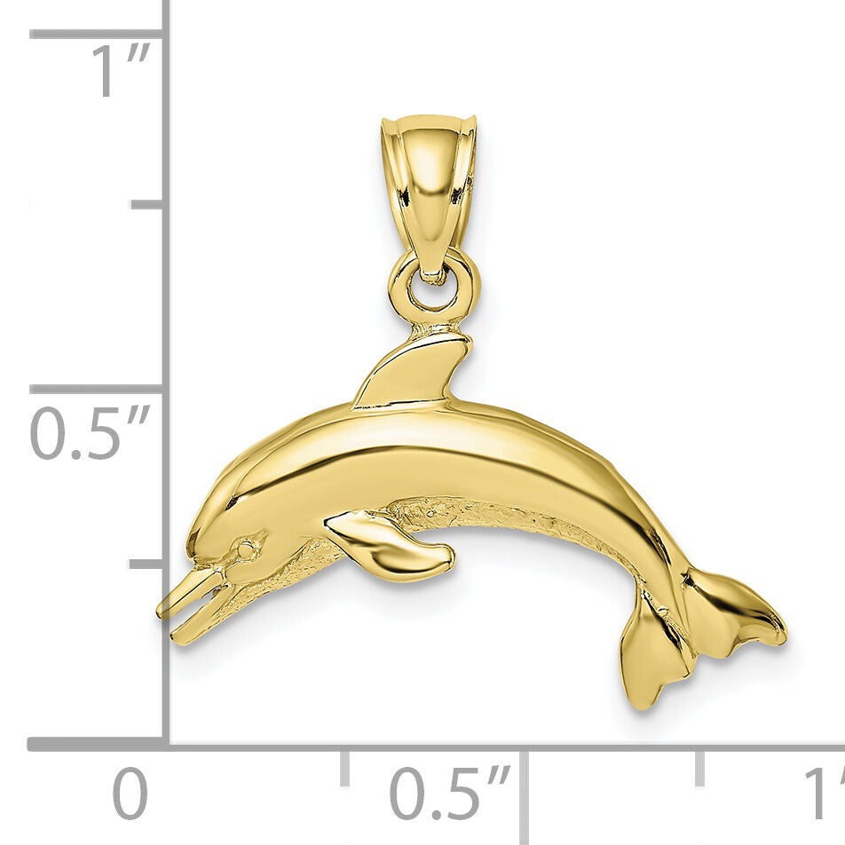 10K Textured Polished Dolphin Jumping Charm-10K8143