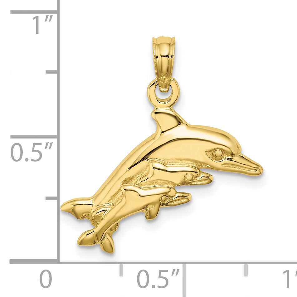 10K Dolphin w/ 2 Baby Dolphins Charm-10K8234