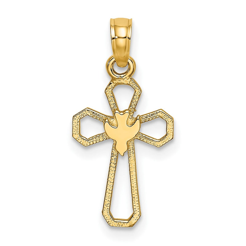 10K Cut-Out Cross w/ Dove Charm-10K8329