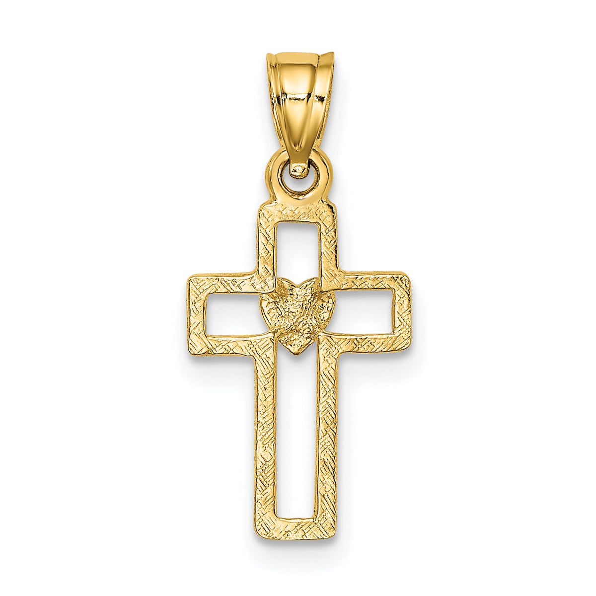 10K Cut-Out Cross w/ Heart Charm-10K8331