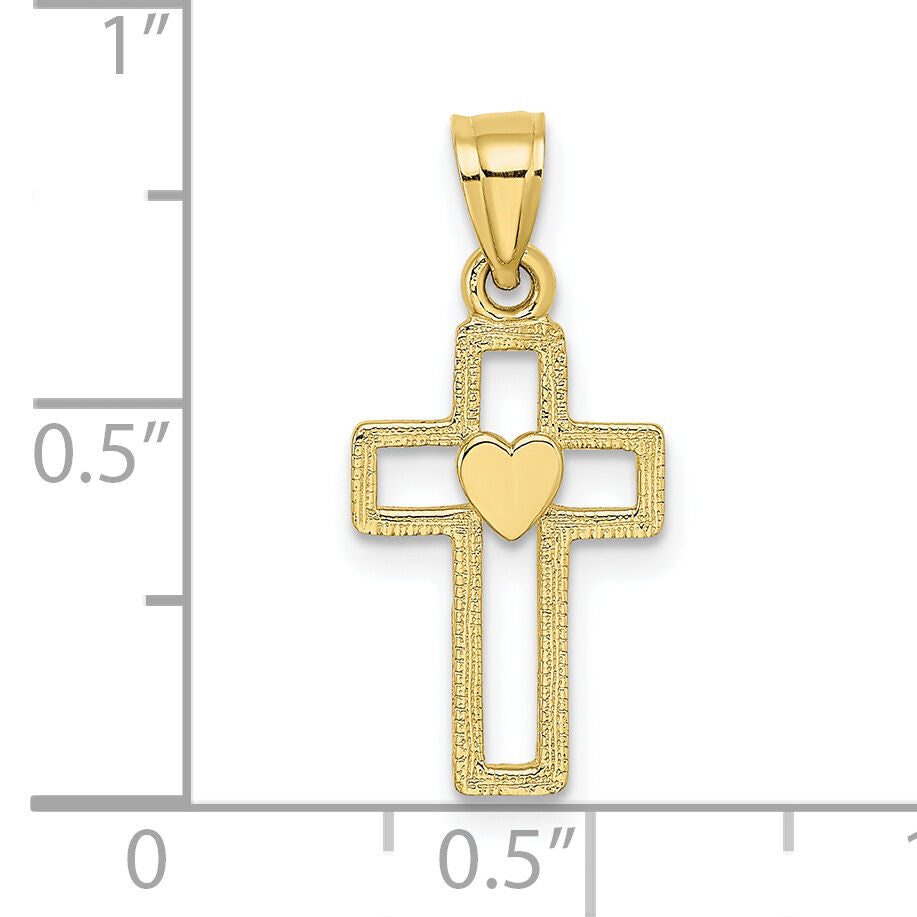 10K Cut-Out Cross w/ Heart Charm-10K8331