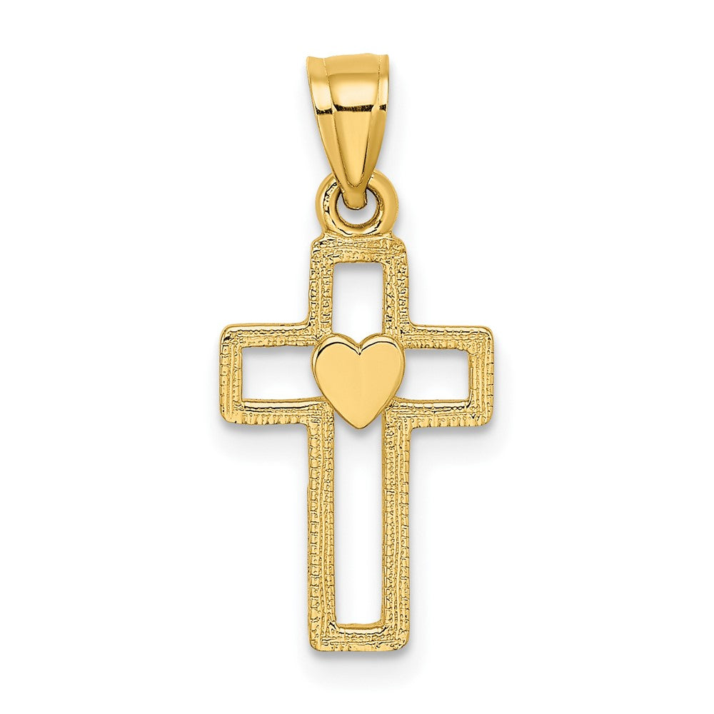 10K Cut-Out Cross w/ Heart Charm-10K8331