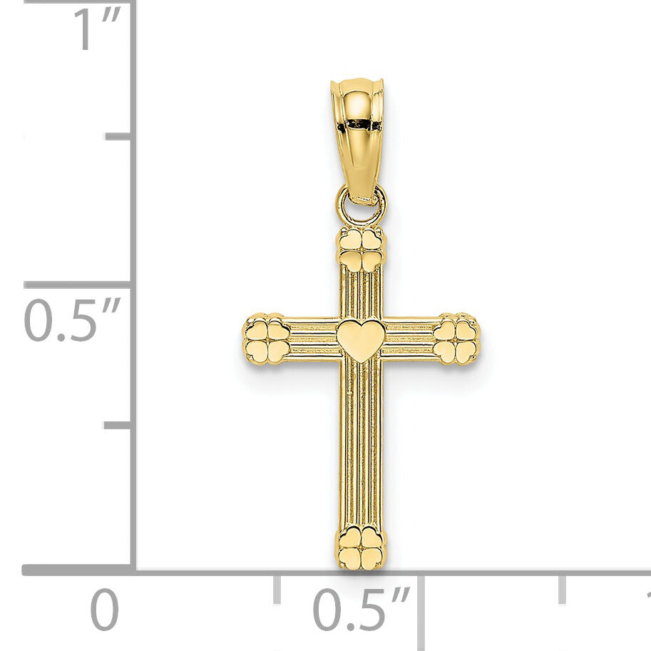 10K Textured w/ Center Heart Small Cross Charm-10K8333
