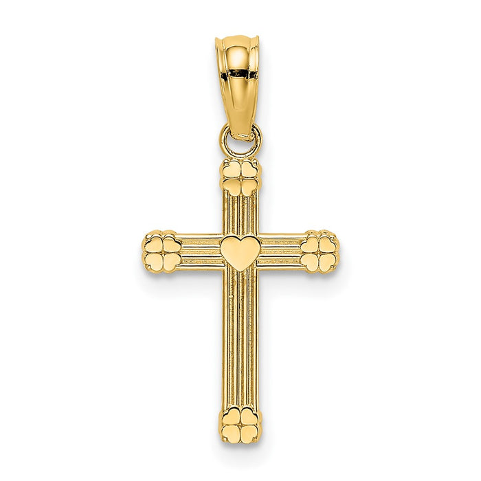 10K Textured w/ Center Heart Small Cross Charm-10K8333