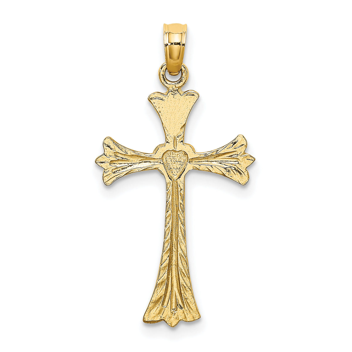 10K Polished and Engraved Cross W/ Heart Charm-10K8334