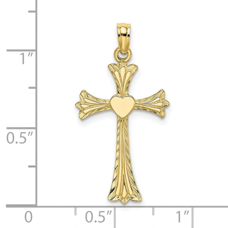 10K Polished and Engraved Cross W/ Heart Charm-10K8334