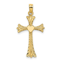 10K Polished and Engraved Cross W/ Heart Charm-10K8334